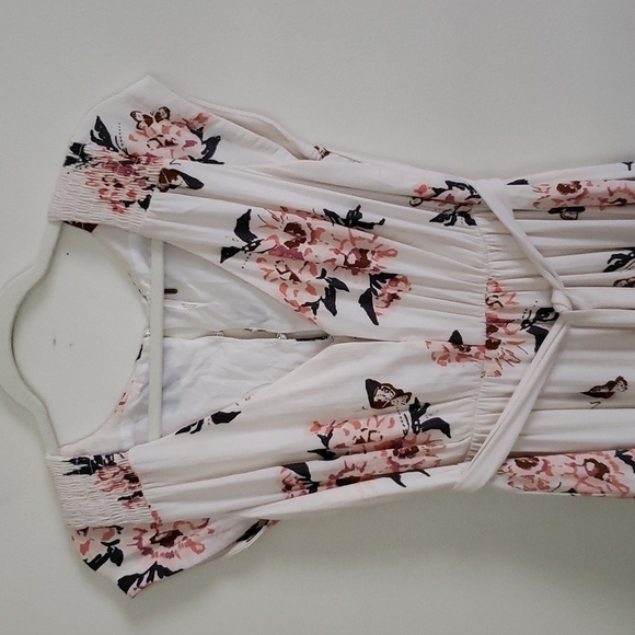 Free people floral cream pink boho midi maxi dress waist tie, button up … - Picture 3 of 11